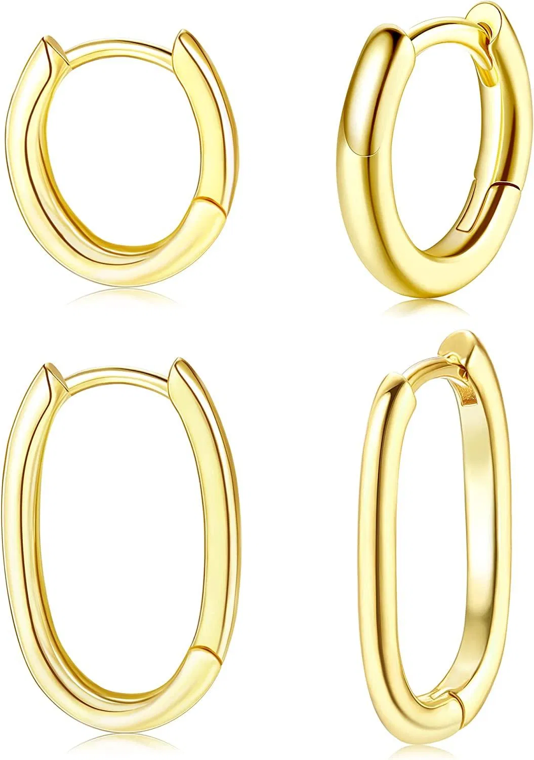 2 Paare 14K Gold Huggie Hoop Ohrringe winzige ovale Quadrat Hoop Ohrringe mit kubischem Zirkonia geometrisches U-förmiges Rechteck Ohrringe Hoop für Frauen Mädchen