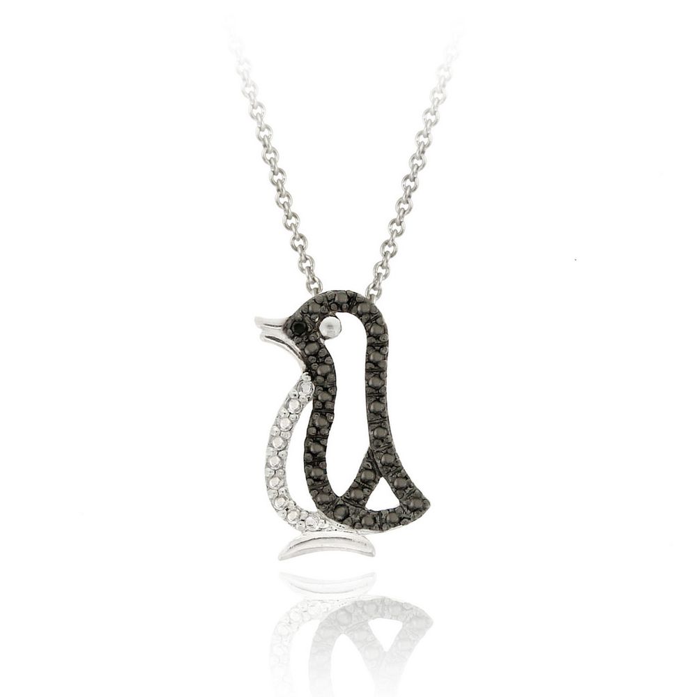 Sterling Silber Diamant Akzent Pinguin Slide Anhänger