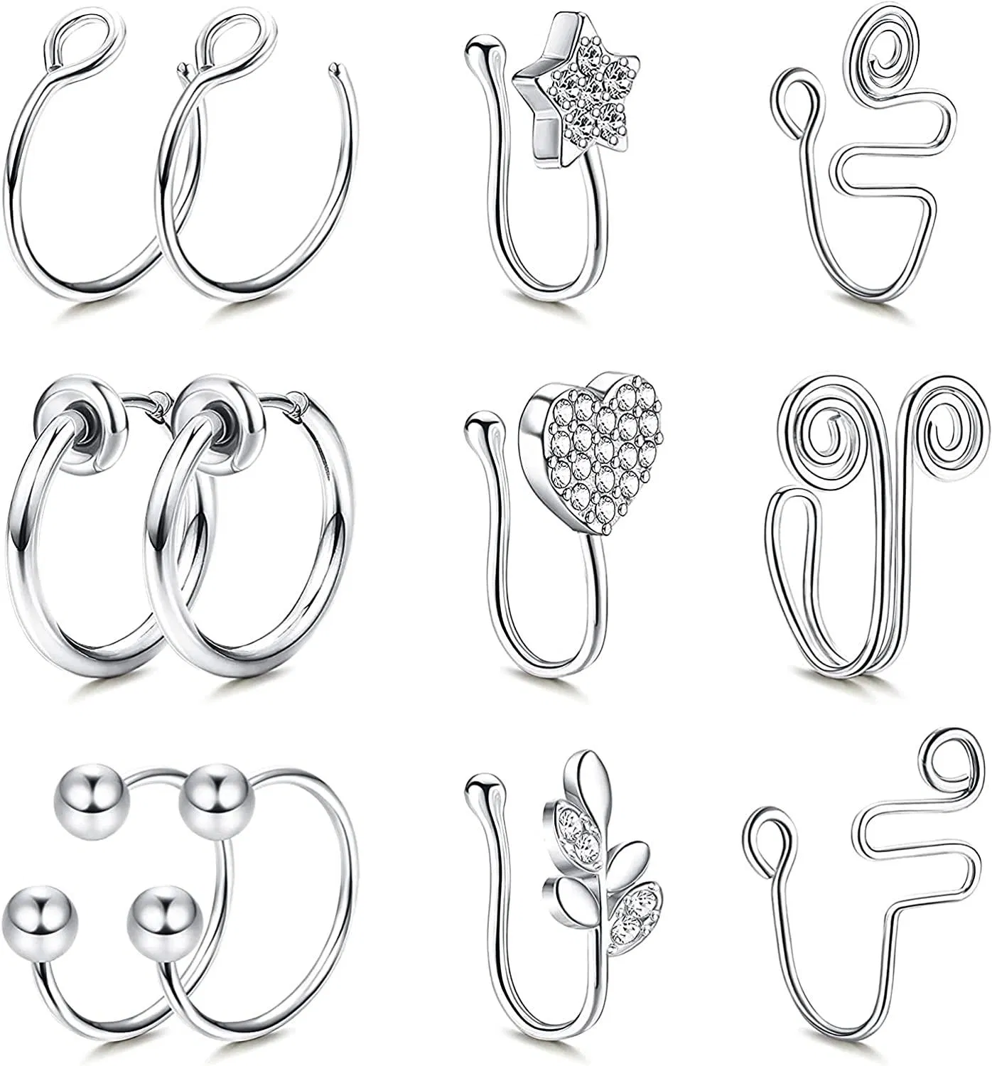 12Pcs Falsche Nase Ringe Clear CZ Nasen Manschette für Nicht-Pierced Nasen Clip auf Nasen Ring Faux Nase Piercing African Nose Cuff für Frauen