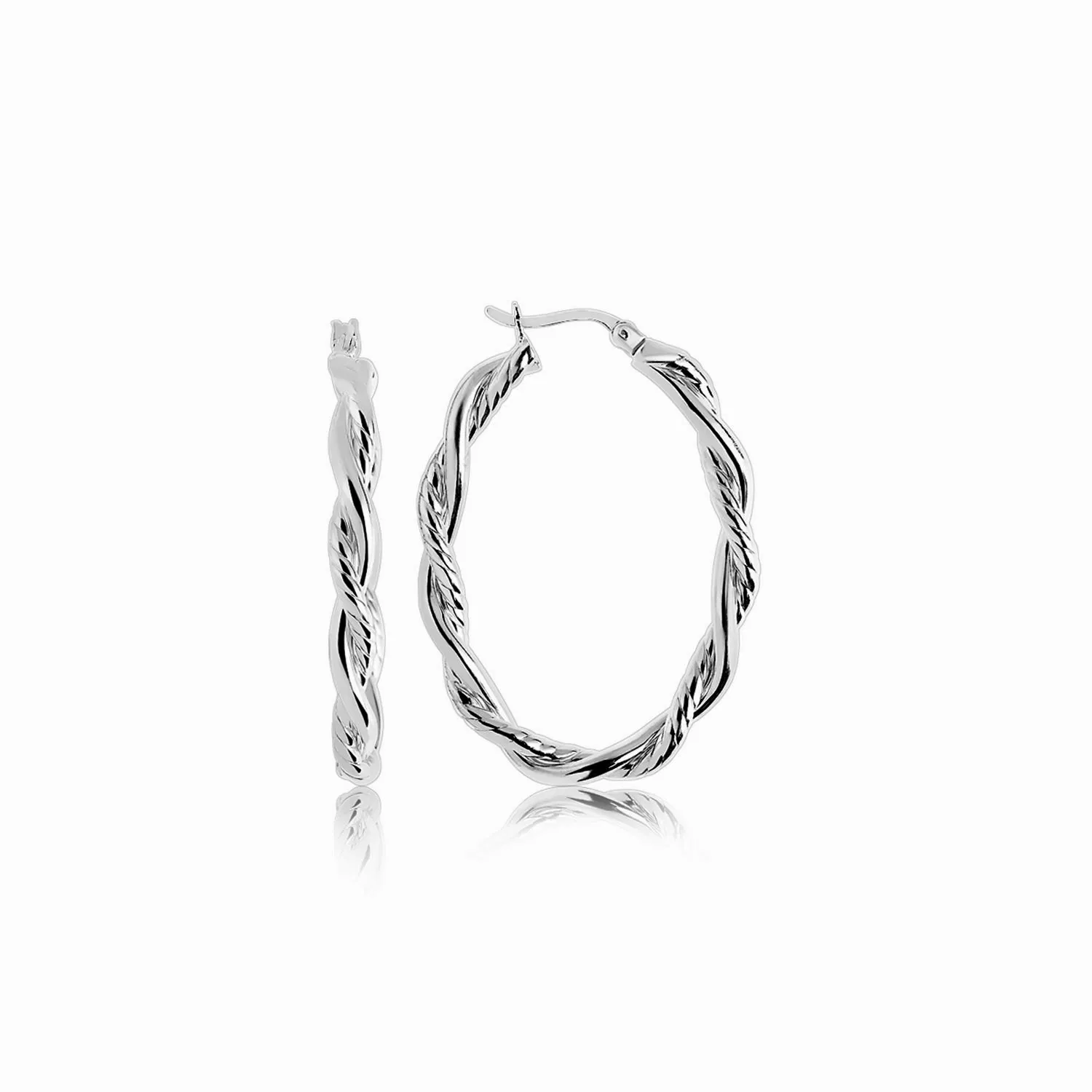 Sterling Silber Oval Hoop geflochtenen Diamant Cut Ohrringe (4x22mm)