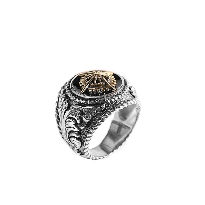 Thai Silber Persönlichkeit Männer Sonne Antike Weinstock Totem Ring
