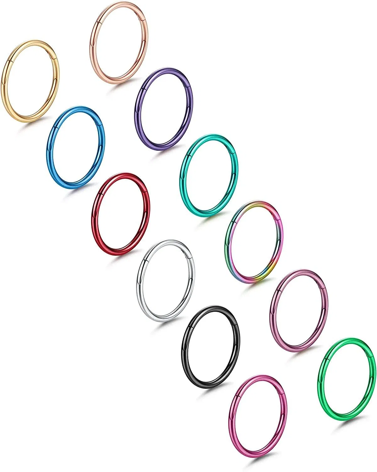 12 Stück Septum Ringe 316L Edelstahl Knorpel Hoop Ohrringe Hinge Segment Clicker Septum Nasen Ringe Hoop Helix Daith Tragus Ohrringe Körper Piercing für Frauen Männer