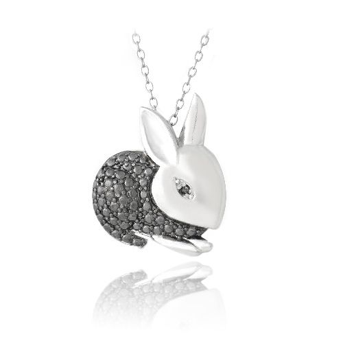 Sterling Silber Schwarz Diamant Akzent Kaninchen Halskette