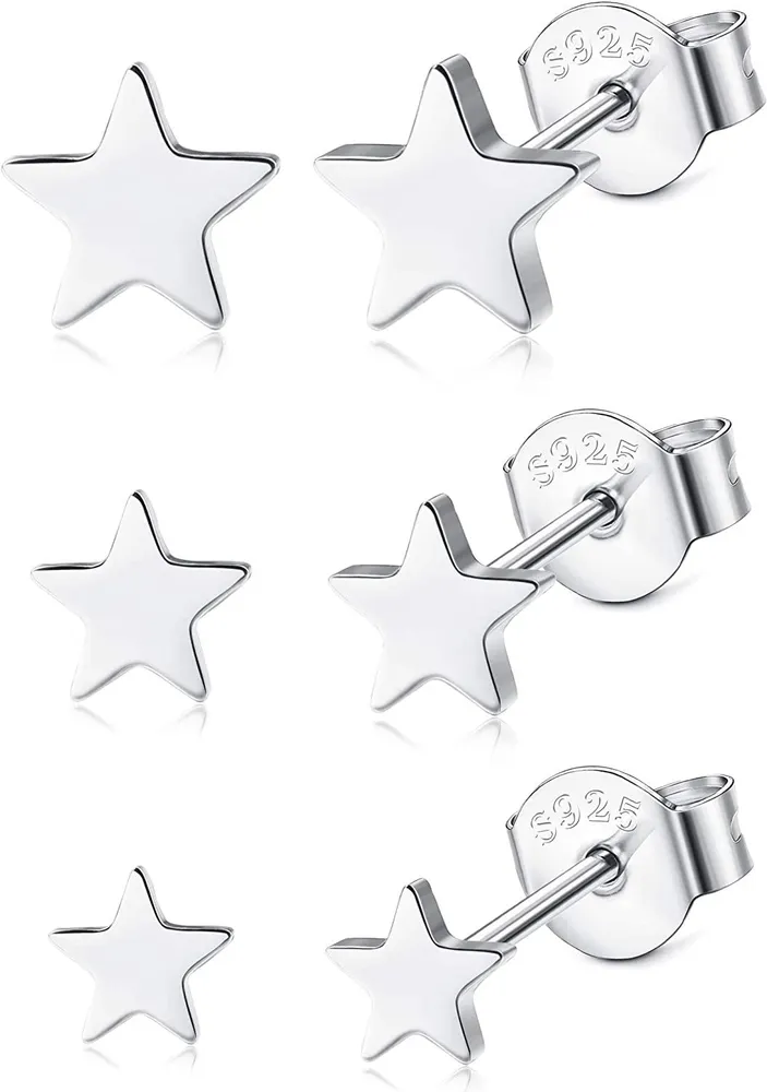3Paare 925 Star Ohrringe Sterling Silber Stud Ohrringe Set für Frauen Knorpel Piercing Stud Star Ohrringe Schmuck