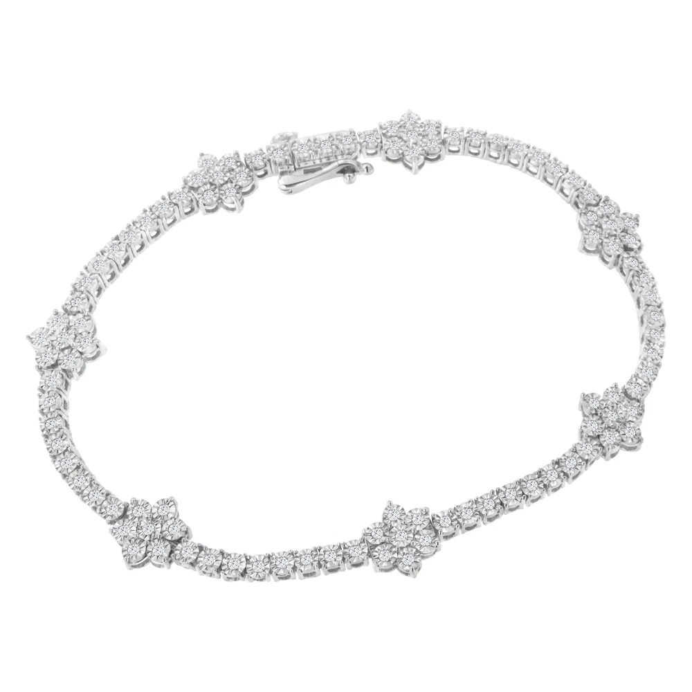.925 Sterling Silber 1,0 cttw Wunder-Set Diamant Floral Station Tennis Armband (I-J Farbe, I3 Klarheit) - 7 - 1 / 2