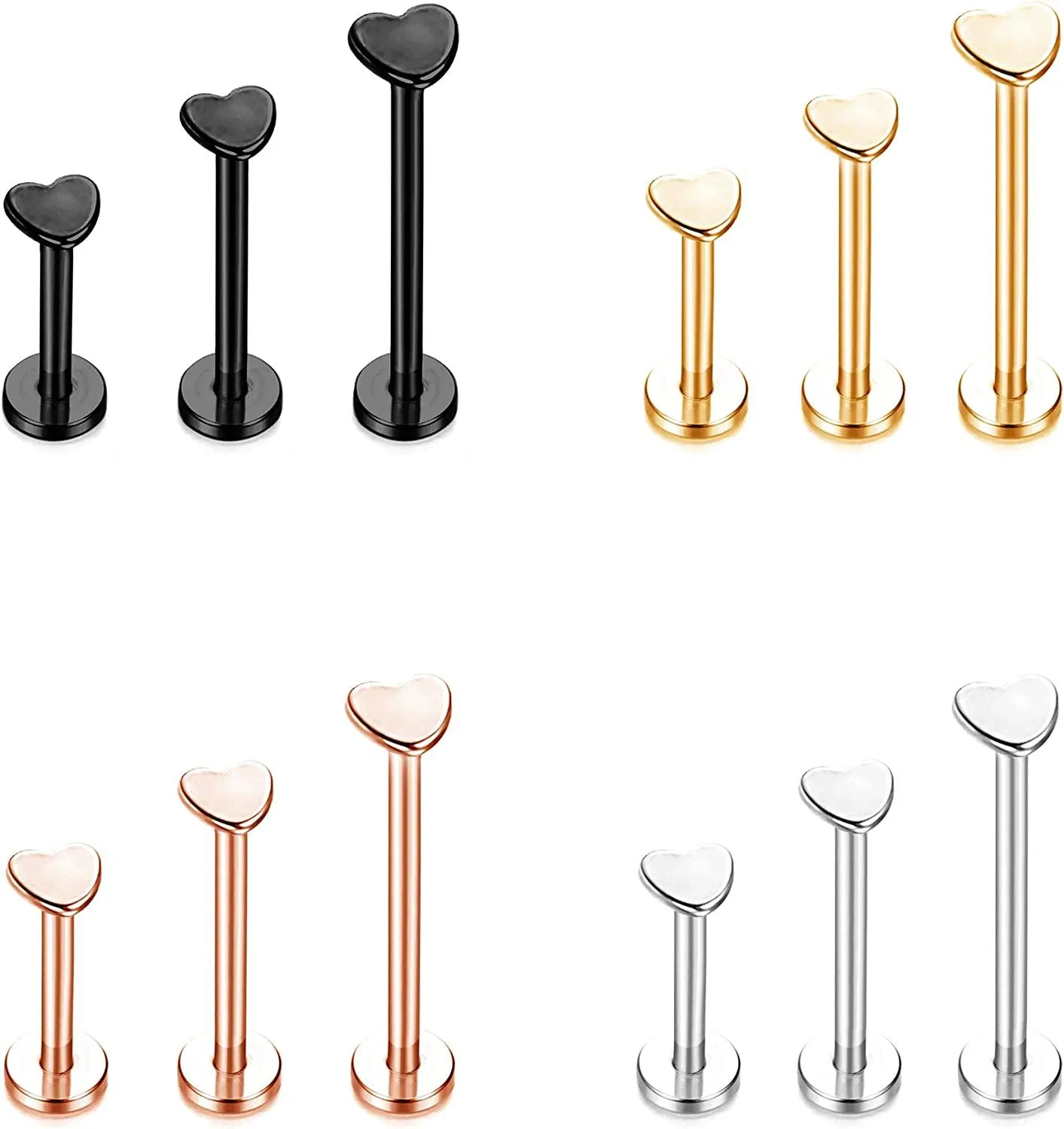 16G Lippenstöcke Edelstahl innerlich Gewinde Lippen Nasen Knorpel Tragus Helix Ringe Vorwärts Opal CZ Herz Flat Back Monroe Piercing Jewelry
