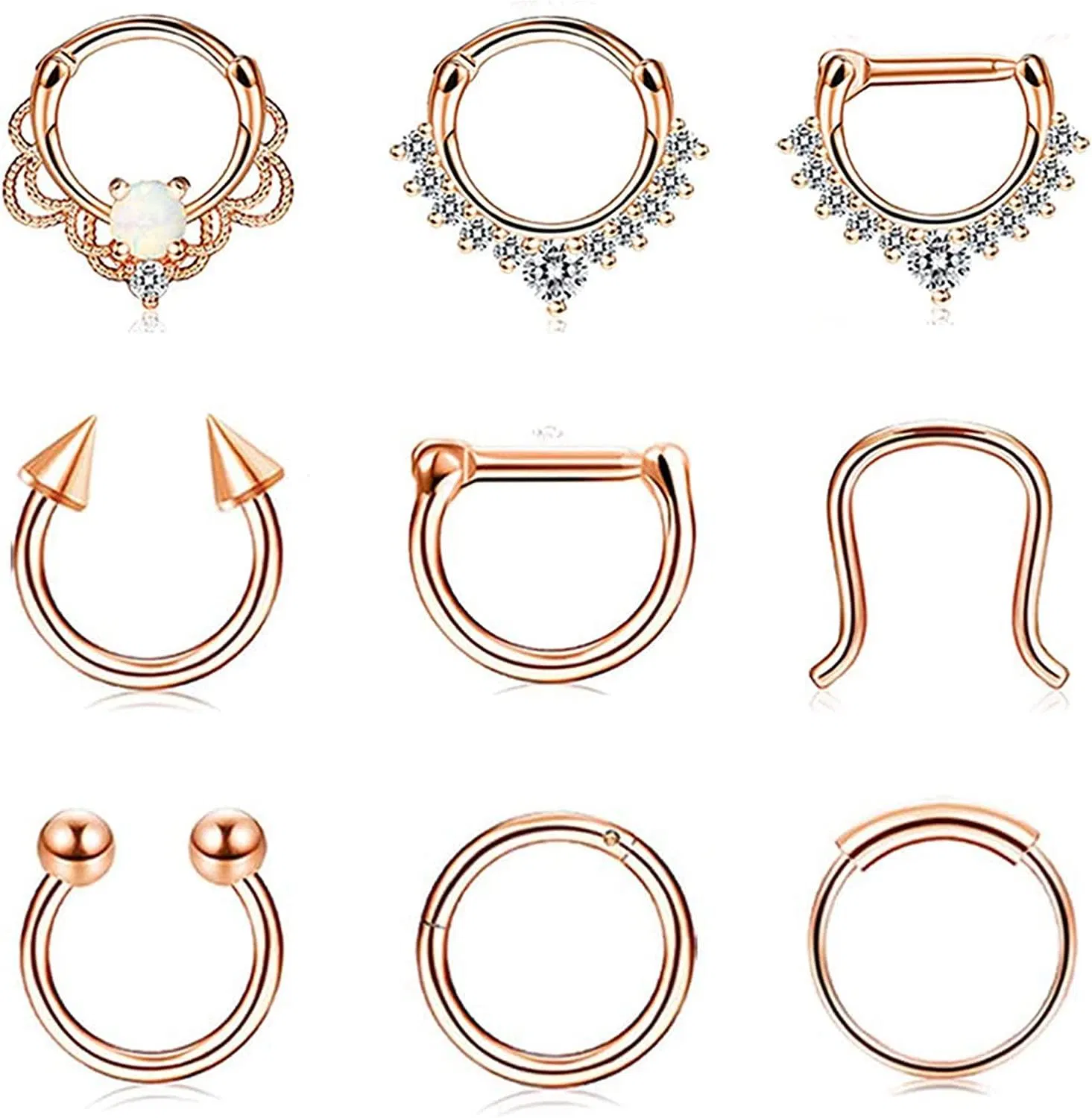 9 Stück Septum Ringe Schleife Nasenring Edelstahlschleife Helix Tragus Knorpel Ohrringe CZ Körper Piercing Schmuck