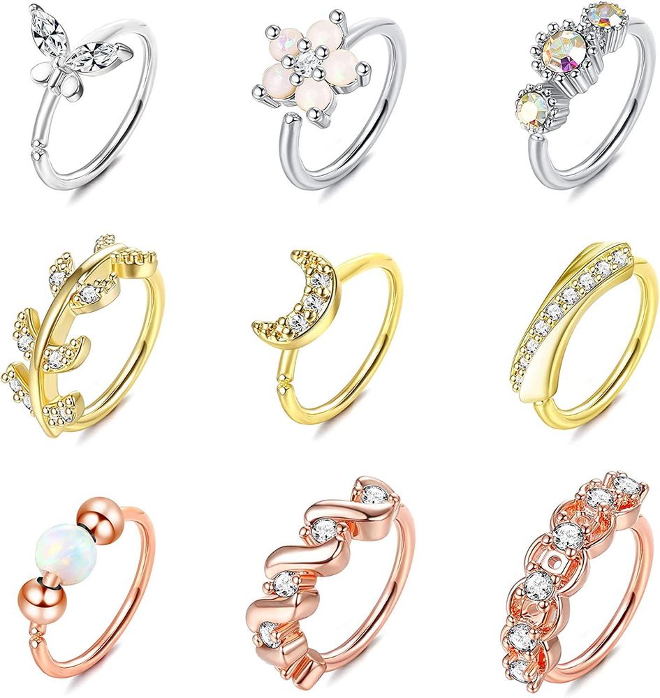 9Pcs 20G Edelstahl Nasenring Schleife für Frauen Männer gepflastert CZ Schmetterlingsblatt Blumen Crawler Knorpel Helix Ohrringe Nase Ohr Piercing Schleife Körper Piercing Schmuck