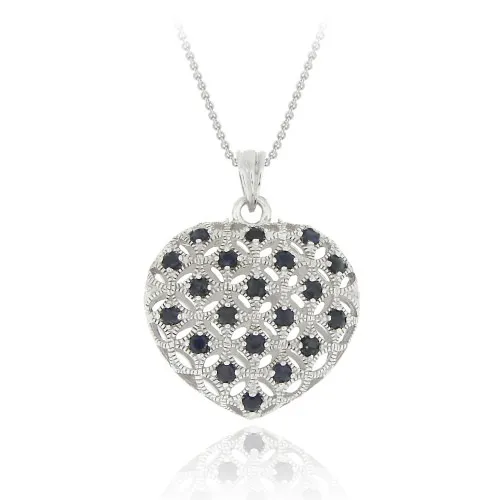 Sterling Silber Echt Sapphire Puffed Heart Pendant