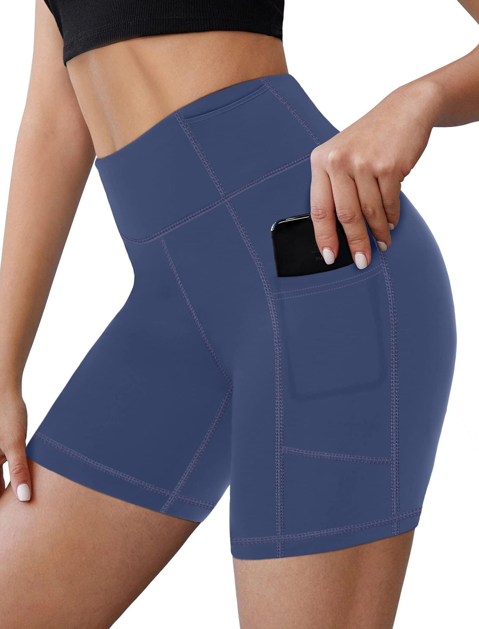 Damen Athletic Shorts High Waisted Workout Active Shorts Navy M
