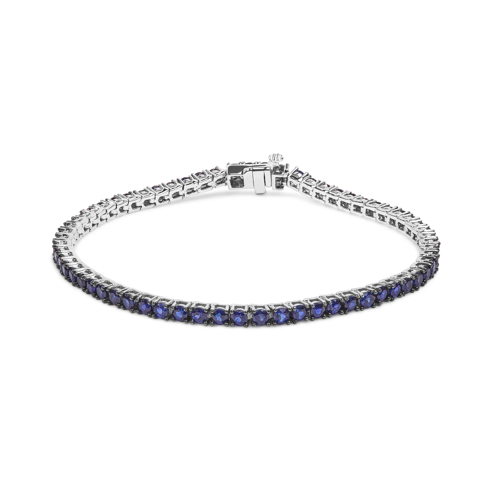 .925 Sterling Silber 5 3/4 Cttw Round geschaffen Blau Saphir Tennis Armband - 7,25