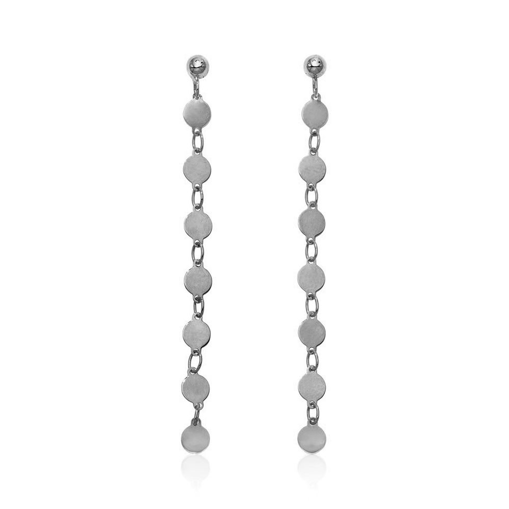 14 Karat Weißgold Post Dangle Ohrringe mit polierten Kreisen