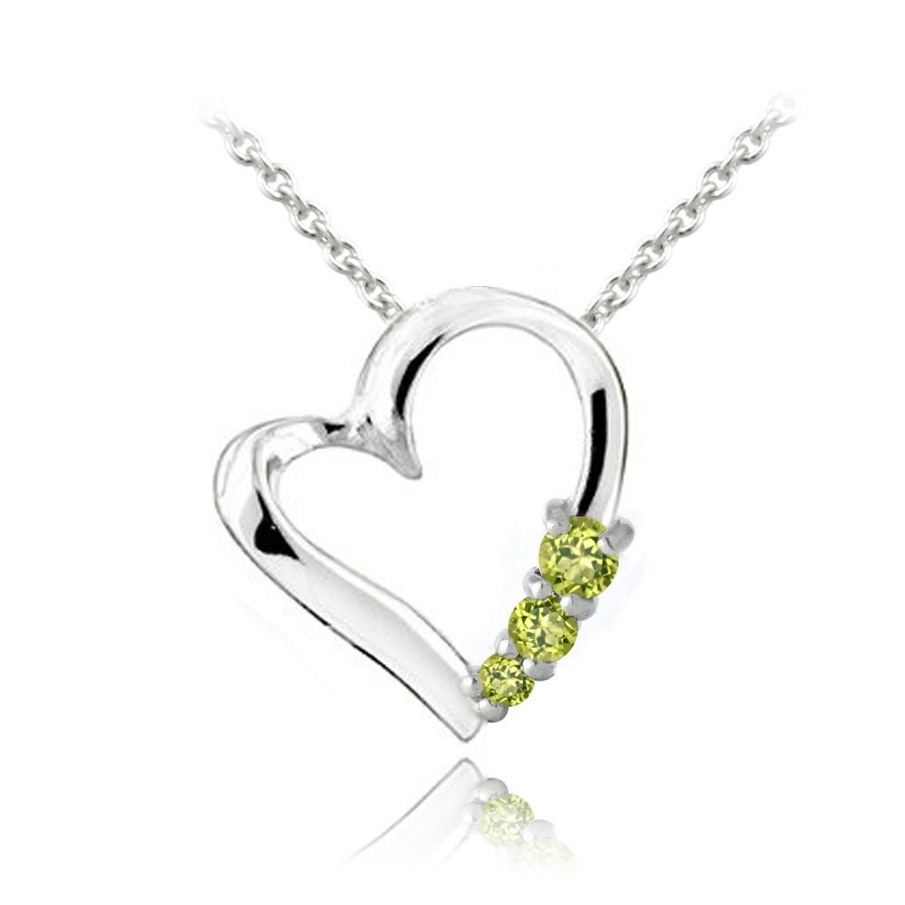 Sterling Silber Peridot Drei Stein schwimmendes Herz Halskette