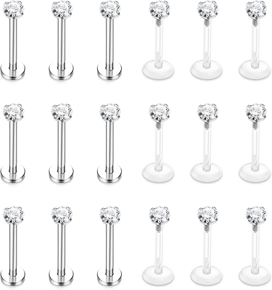 18 Stück 16G Helix Tragus Piercing Ohrringe für Frauen Männer Medusa Piercing Lippen Piercing Knorpel Flat Back Stud Ohrringe Nasen Piercing 6mm 8mm 10mm