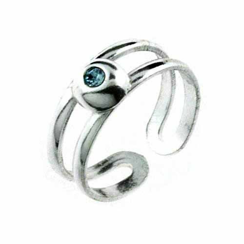 Moderne simulierte Aquamarine CZ Bürsten Sterling Silber Toe Ring
