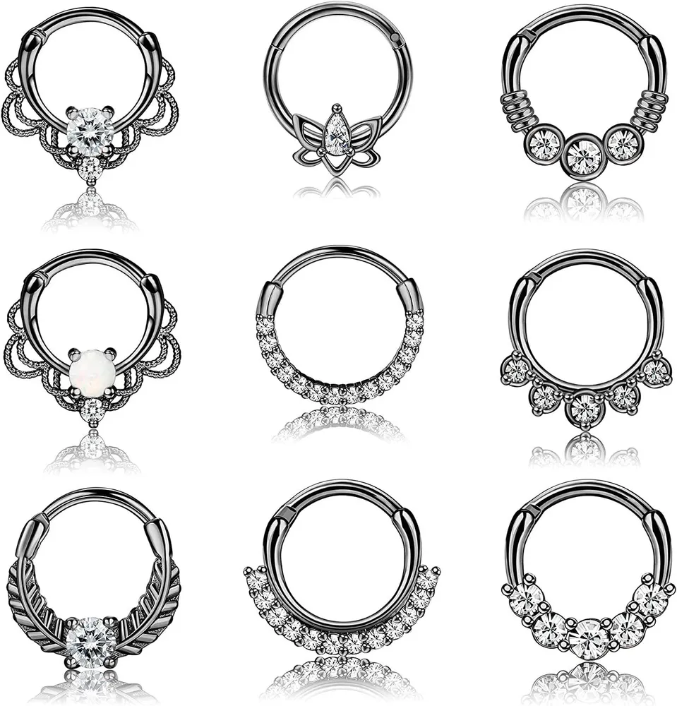 9PCS 16G Septum Ringe Opal Daith Ohrringe Hoop Nose Ringe 316L Edelstahl CZ Knorpel Helix Tragus Ohrringe Septum Clicker Piercing Jewelry