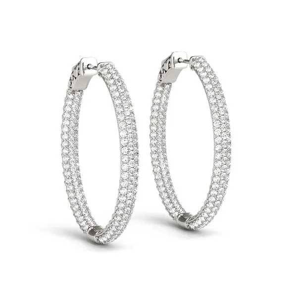 14 Karat Weißgold Diamond Hoop Doppelseitig Dreireireireier Ohrringe (2 cttw)