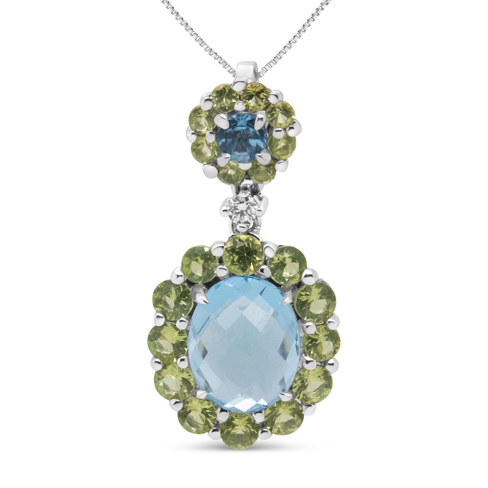 18 Karat Weißgold 0,05 Cttw Round Diamond und Blue Topaz und Green Peridot Edelstein Halo Drop 18