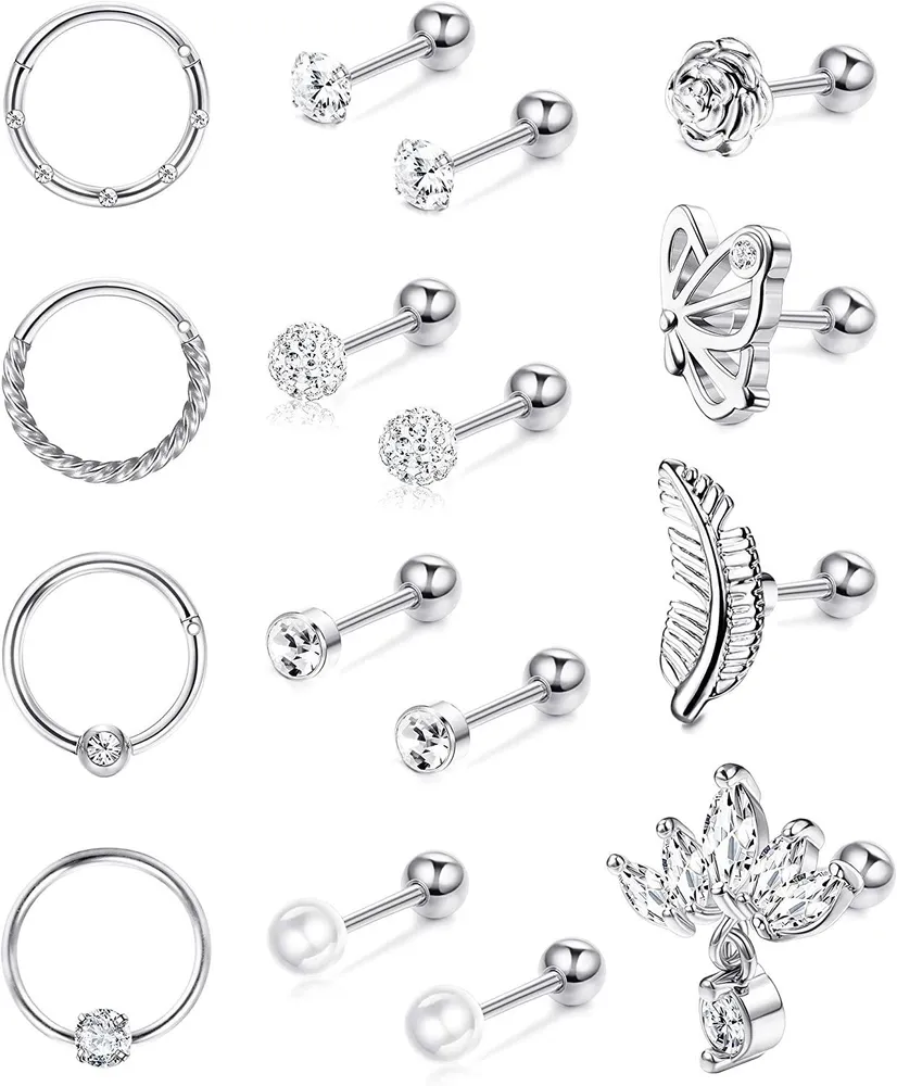 16G Knorpel Tragus Ohrringe Studs Barbell Lippenringe Chirurgische Septum Ring Hoop Ohr Helix Daith Rook Nase Piercing für Frauen Männer