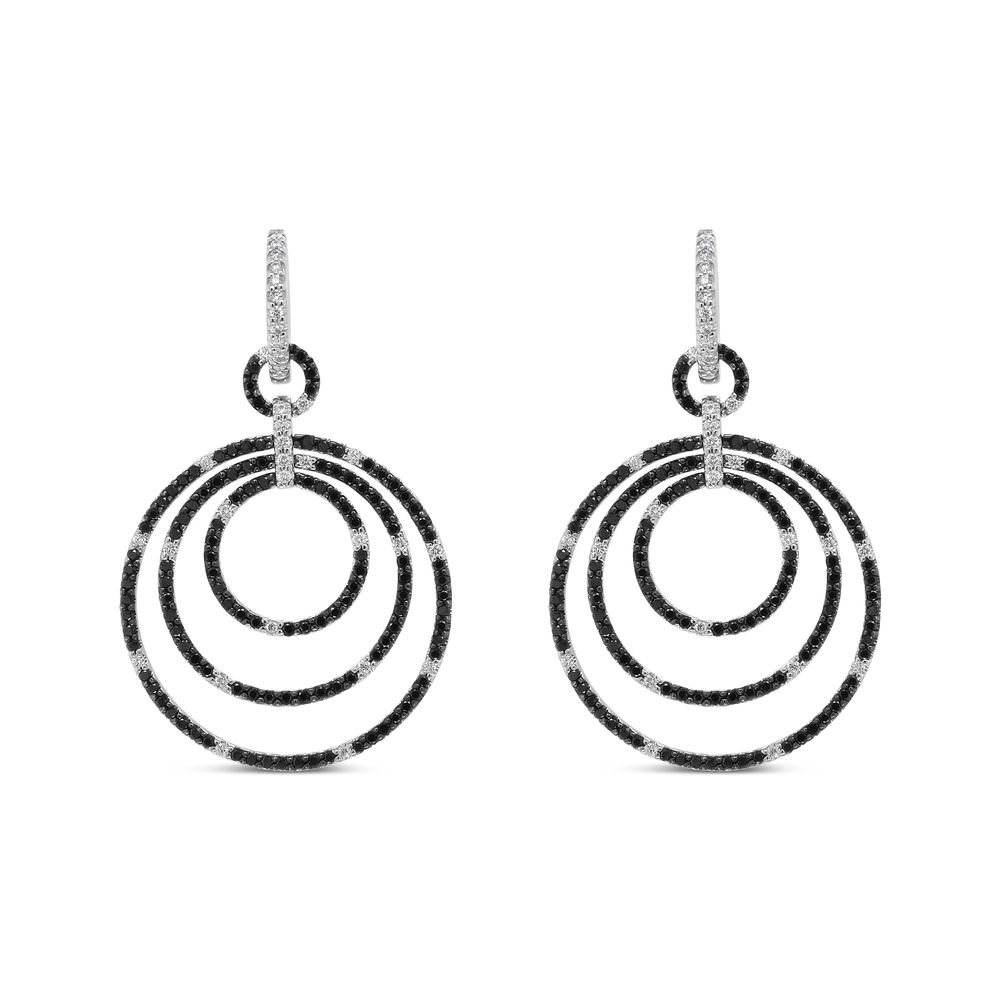18K Weißgold Runde 2 1 / 3 Cttw Schwarz und Weiß Diamant Graded Hoop Dangle Ohrringe (Schwarz und F-G - Farbe, VS1 - VS2 Klarheit)