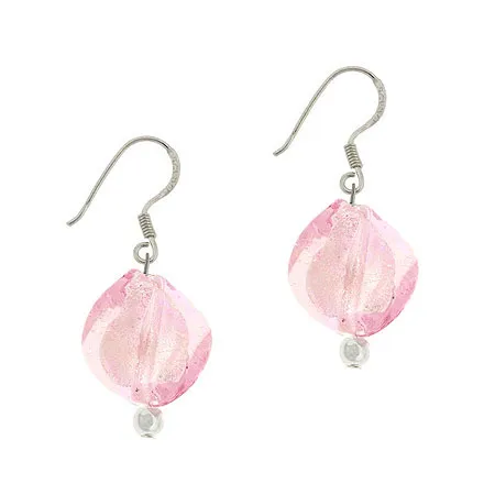 Sterling Silver Pink Twisted Foil Glas Perlen Dangle Ohrringe