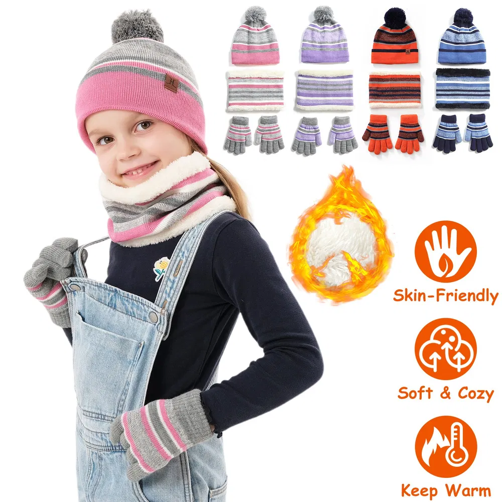 Winter Kinder gestrickter Hut Schal Handschuhe 3Pcs Jungen Mädchen Winter warme Beanie Hut und Handschuhe Schal Set Beanie Hals warme Mitteln für 4 - 7 - jährige Kinder