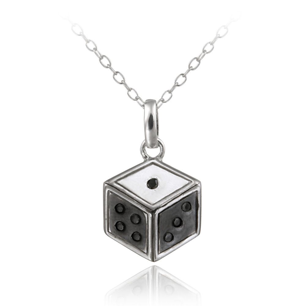 Sterling Silber Schwarz Diamant Akzent Dice Halskette