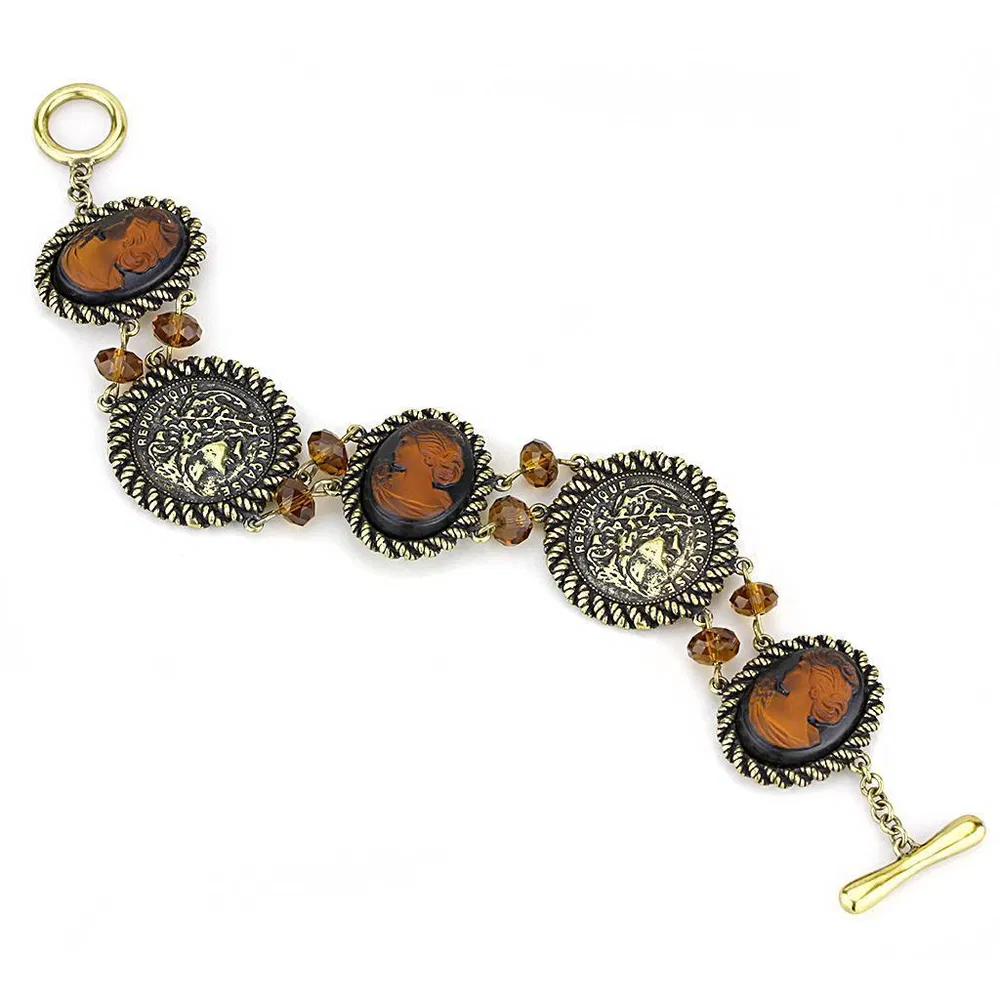 LO4221 - Antike Kupfer-Messing - Armband mit synthetischem Stein in geräuchertem Quarz