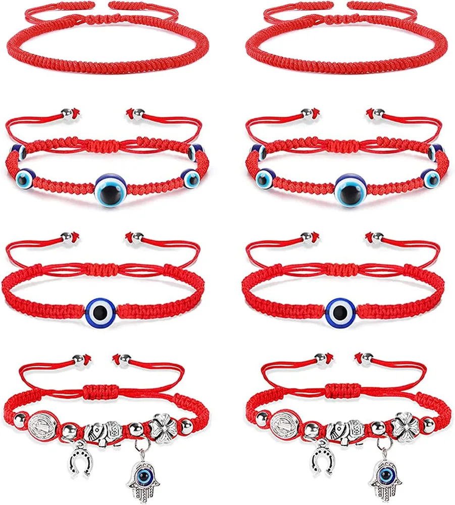 8PCS Evil Eye Armband Lucky Red String Armband Handgemachte geflochten Seil Armband Kabbala Hand Hamsa Armband Paar Familien Schutz Armband