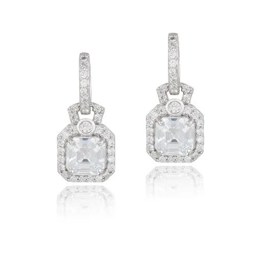 Sterling Silber 4,5ct Asscher Cut CZ Dangle Hoop Ohrringe