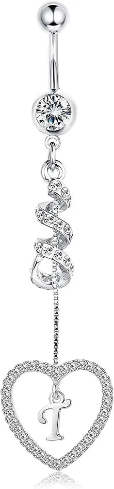 14G Bauchknopf Ringe Dangle mit Initialen für Frauen Mädchen Dangle Nabel Ringe 316L Chirurgische gebogene Nabel Barbell Dangle Bauch Piercing Schmuck