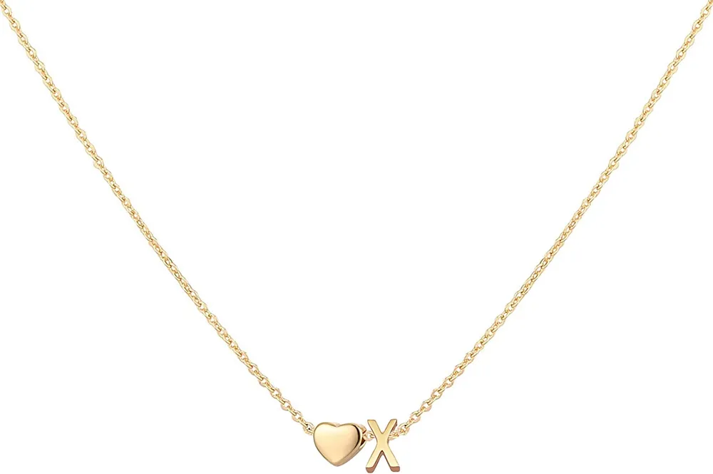 Glimmerst Initial Heart Kette, 18K Gold Plated Edelstahl Tiny Heart Letter Kette Personalisierte Monogramm Name Kette für Frauen Mädchen