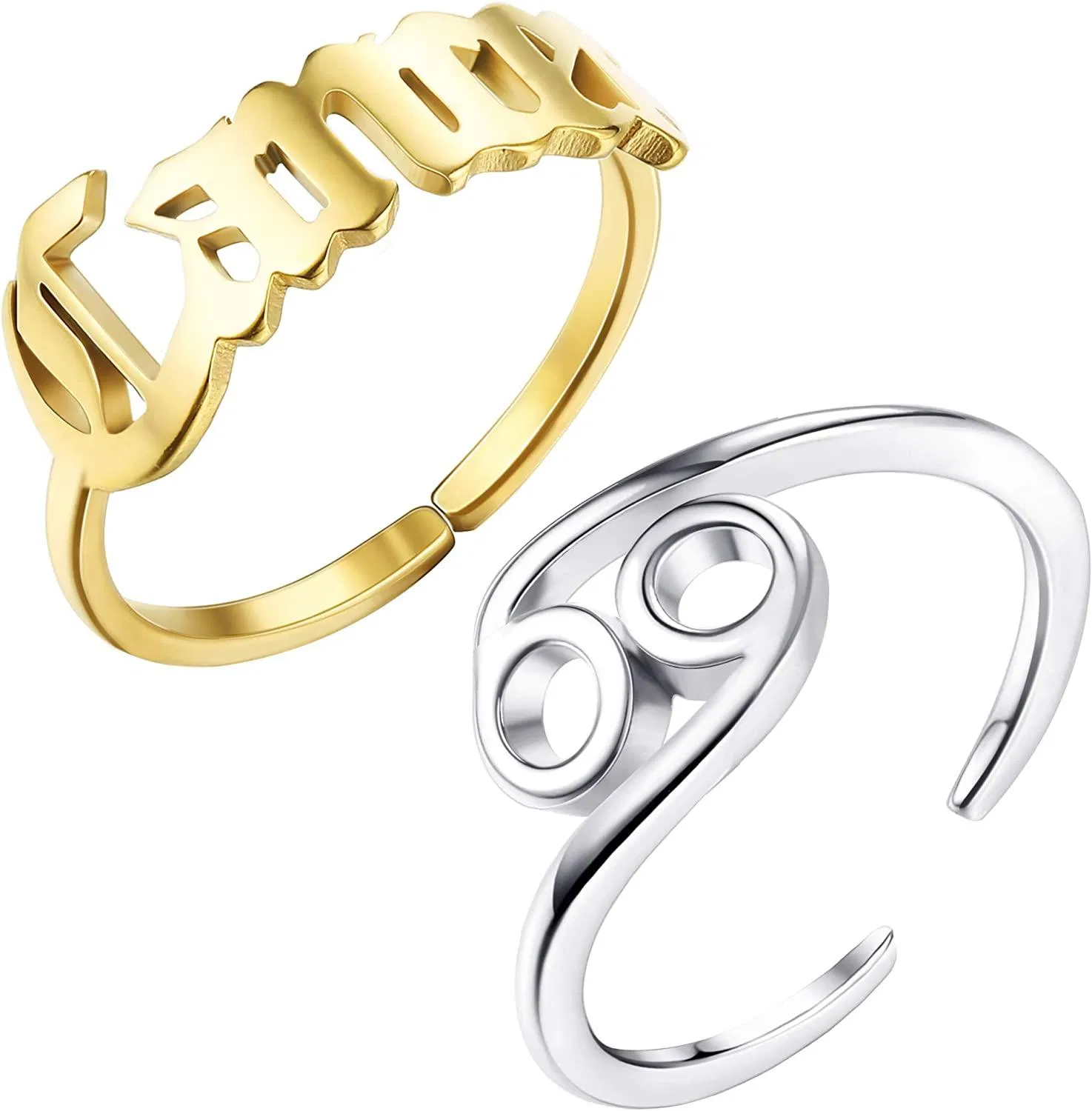 2pcs 14K Goldplated Zodiac Ringe für Frauen; Edelstahl Zodiac Sign Ring; Verstellbar 12 Constellation Ring; Feinartige Geburtstagsgeschenke für Egirls