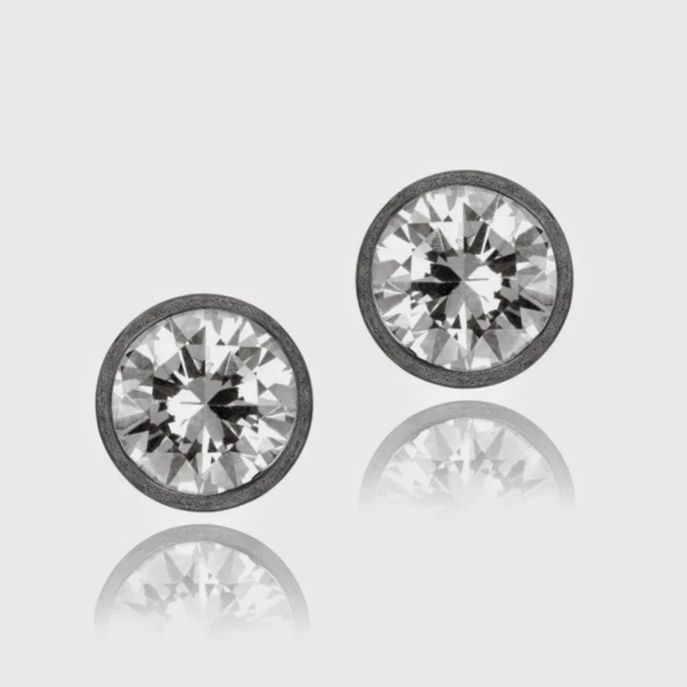 Schwarz Rhodium Overlay Sterling Silber CZ Bezel Martini Set Stud Ohrringe, 10mm