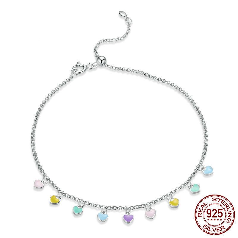 Frauen Fashion Rainbow Herzen Silber Anklett