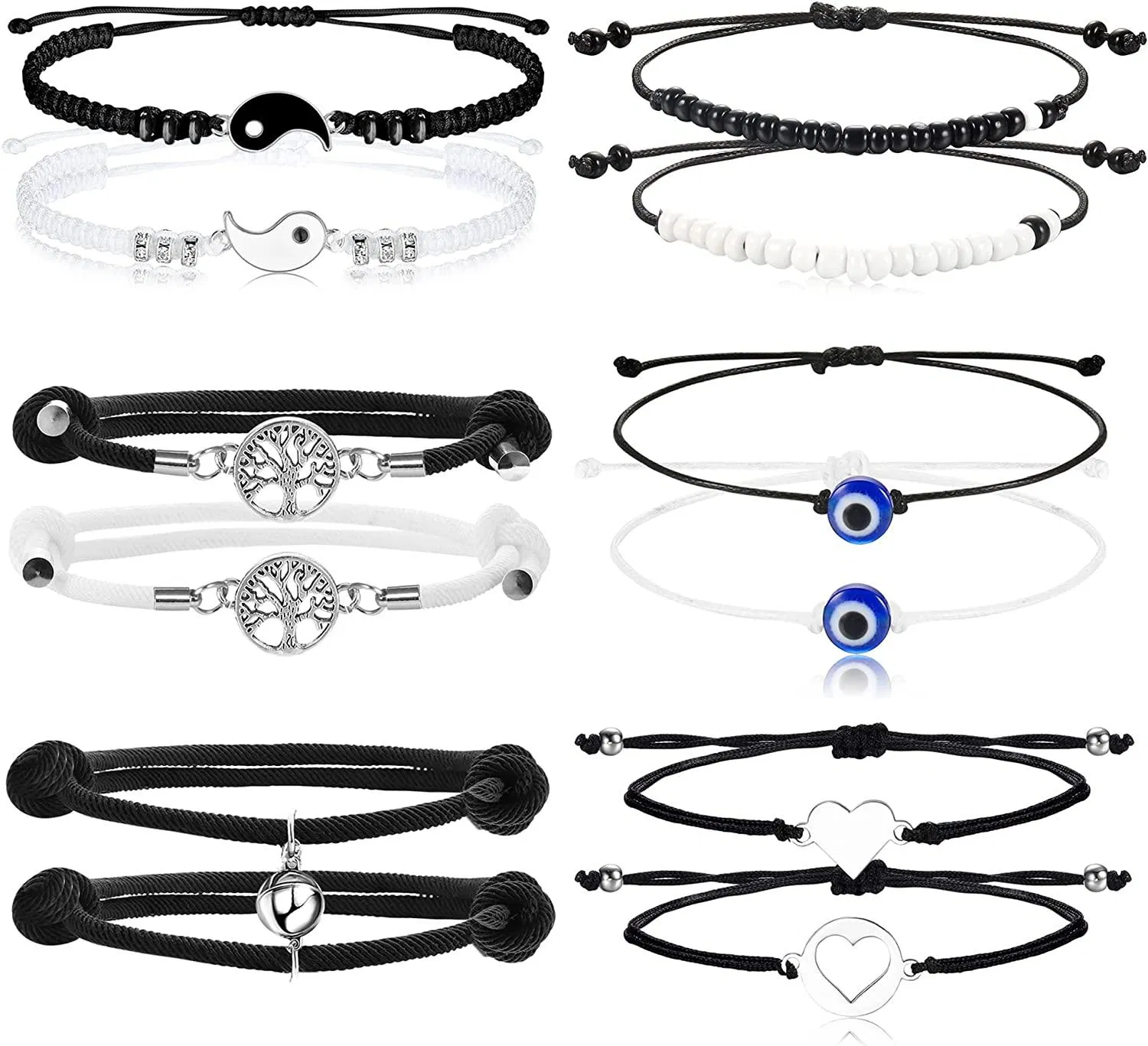 6 Paare Passende Armbänder für Paare Freundschaft Armbänder Yin Yang Pinky Versprechen Armbänder Böse Auge Perle Herz Armbänder für Bff Freundschaft Beziehung Freund Freund Freund