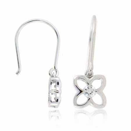 Sterling Silber Simulierte Diamanten CZ Fischhaken Blumen Ohrringe