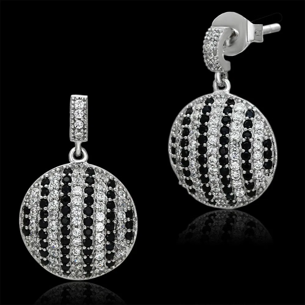 TS069 - Rhodium 925 Sterling-Silber - Ohrringe mit AAA-Klasse CZ in Jet