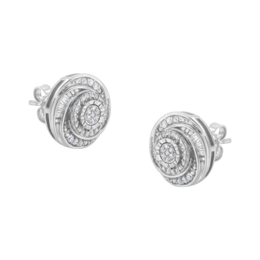 .925 Sterling Silber 1/4 Cttw Baguette und Round Diamond Swirl Love Knot Stud Ohrringe (I-J Farbe, I3 Klarheit)