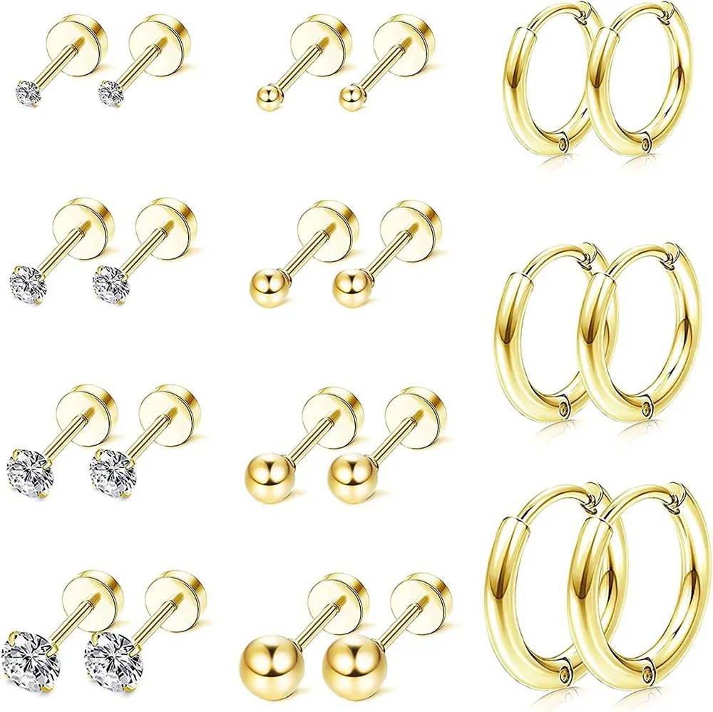 11 Paare Edelstahl Cartlidge Cubic Zirkonia Ohrringe Ball Stud für Frauen Helix Ohrring Set Tragus Ohrringe Flat Ball Back Screwback Helix Ohrringe
