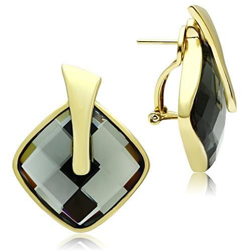 GL342 - IP Gold (Ion Plating) Messing Ohrringe mit synthetischem Synthetischglas in Schwarzem Diamant