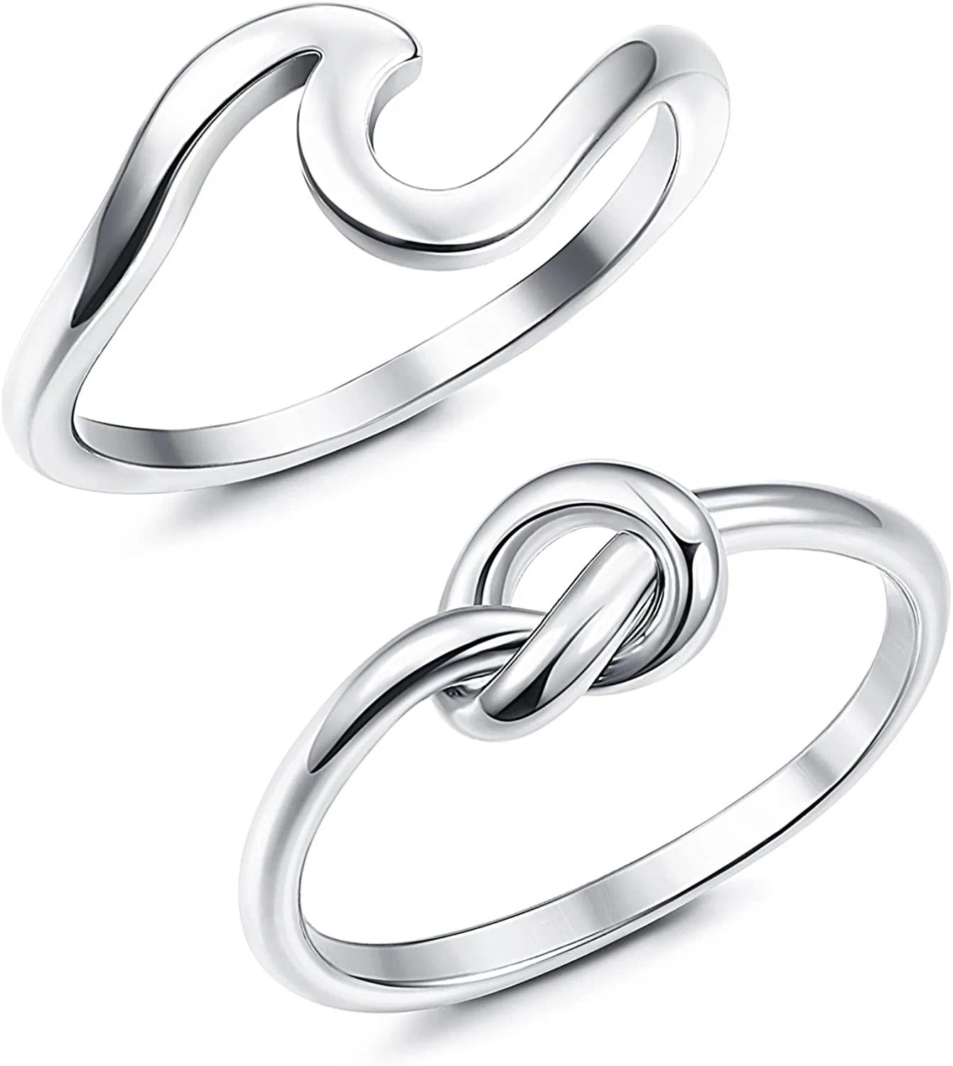 2PCS Edelstahl Damen Ringe für Mädchen Welle Ringe Größe 9