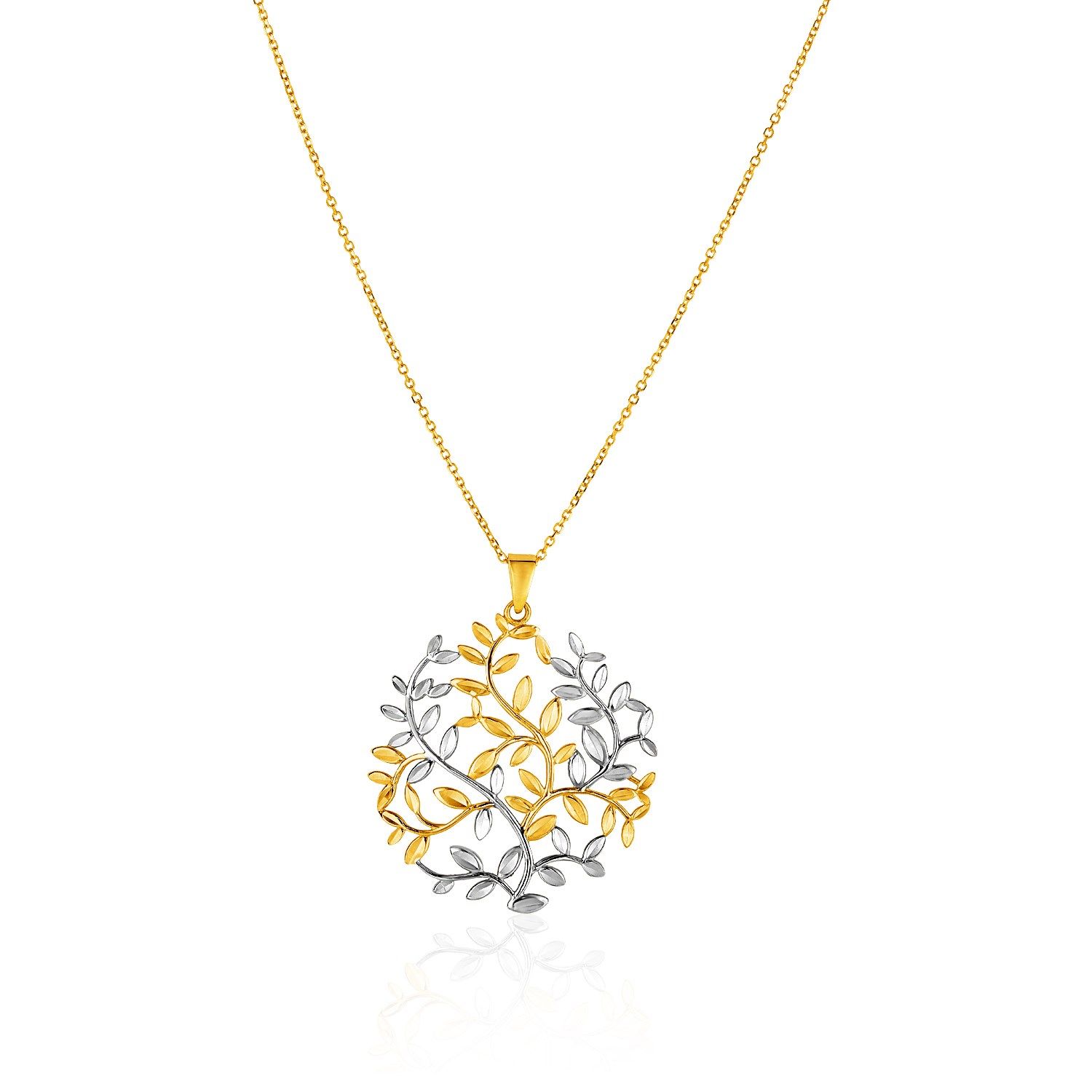 14 Karat Zwei-Ton Gelb und Weiß-Gold Baum des Lebens Anhänger