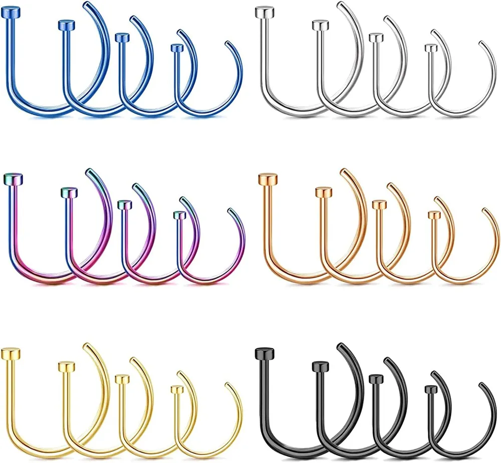 24Pcs 18G 20G Edelstahl Falsche Lippenringe Clip An Nasenringe Hoop für Frauen Männer Faux Lippen Piercing Hoop Knorpel Ohrringe Nasen Piercing Jewelly