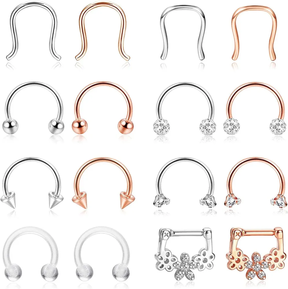 16 Stück Septum Ringe 16G chirurgische Schleife Nasenring Hufeisen Nasen Piercing süße Clicker Septum Ring Daith Helix Tragus Lippen Piercing Septum Piercing Jewelly für Frauen 8mm