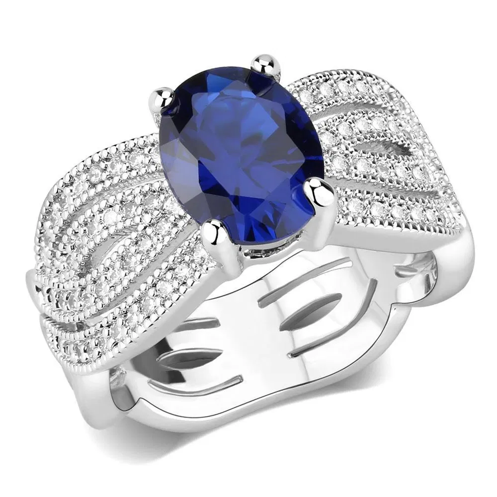 3W1564 - Rhodium-Messing - Ring mit synthetischem Spinel in London Blue