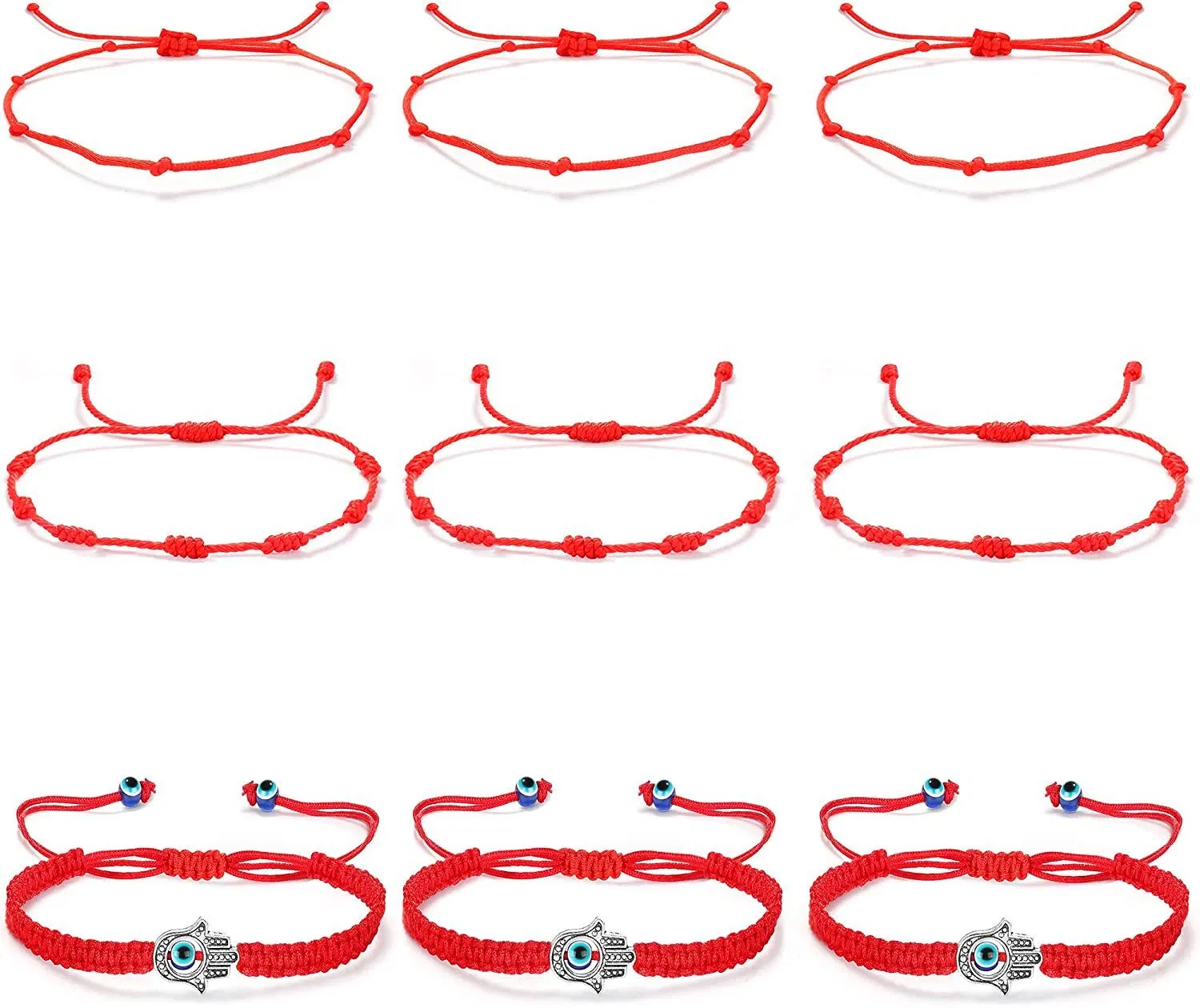 9 Pcs Rotes Seil Armband für Männer Frauen Böse Auge geflochtenen String Armband Hamsa Hand String Schnur Armband Lucky Adjustable Handmade