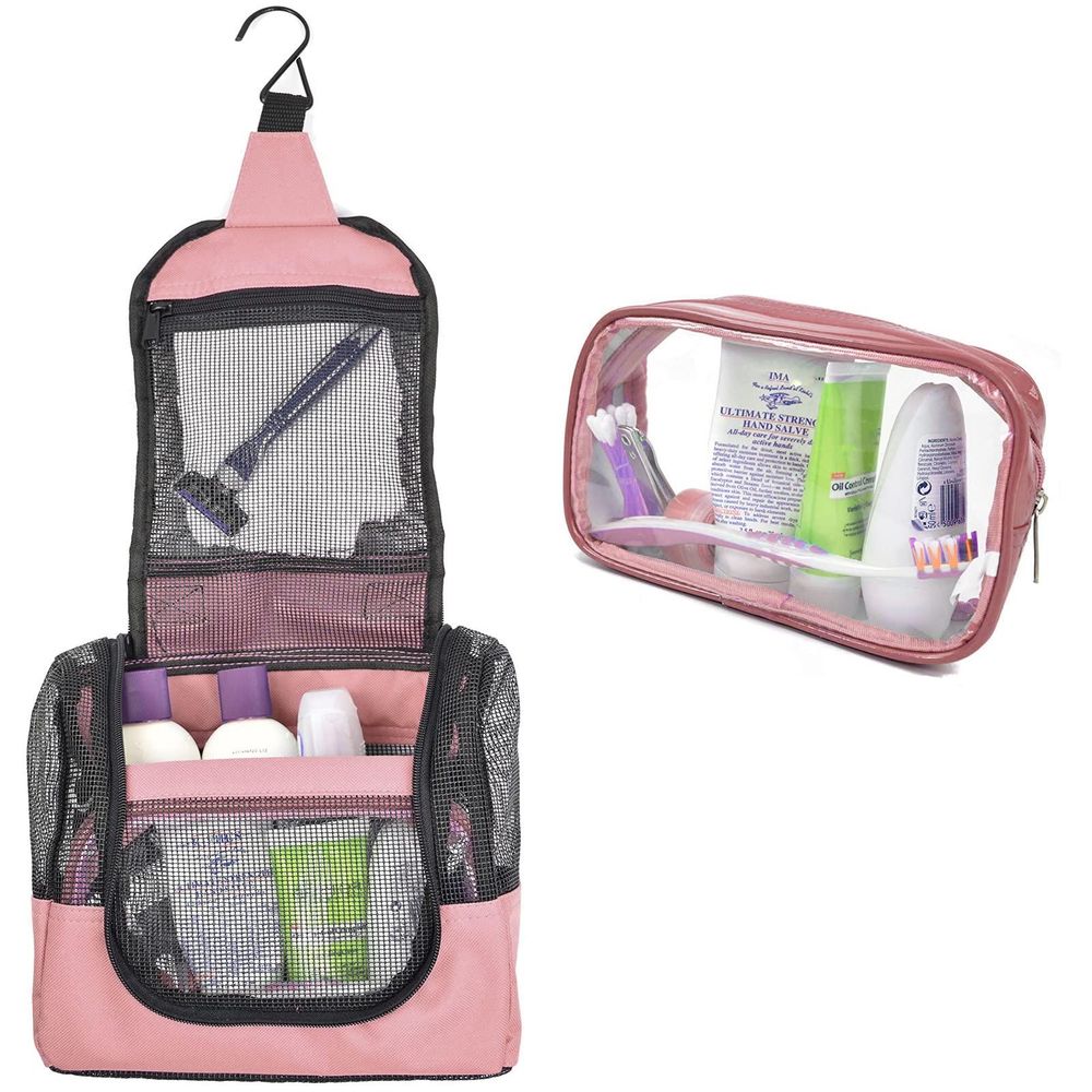 Tragbare hängende Dusche Caddy Organizer mit 1 kostenlosem Toilettenartikel Case Quick Dry Mesh Shower Caddy Tote Bag Enthält 1 Metallhaken Perfekt für Dorm Camp Reisen Gym Pink