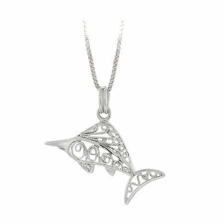 Sterling Silber Filigree Schwert Fisch Anhänger