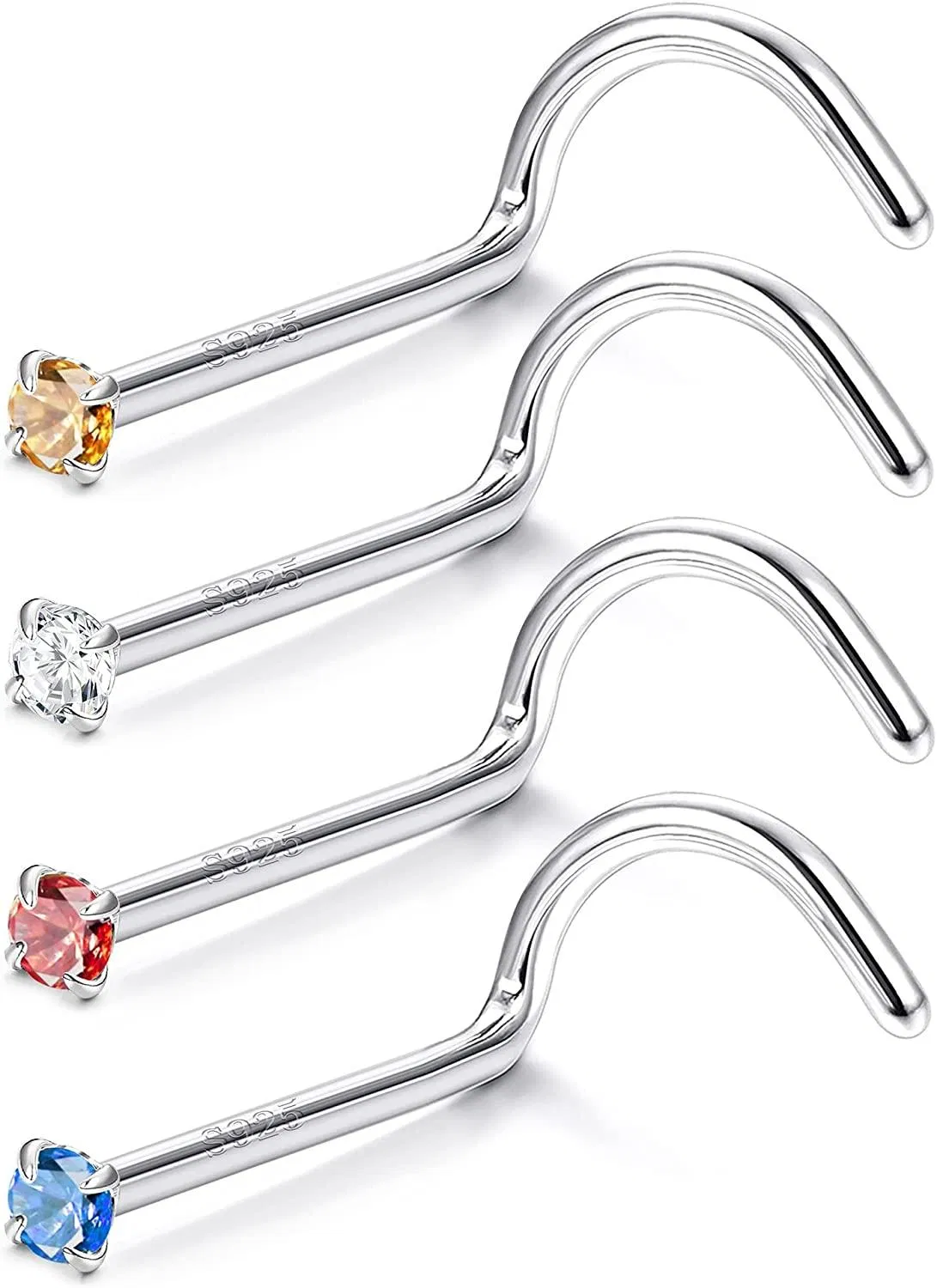 925 Sterling Silber Nasenringe L-geformte Nasen Piercings 20G Multi-Color Opal CZ Nasen Studs für Frauen Nasenloch Lippenknorpel Körperschmuck
